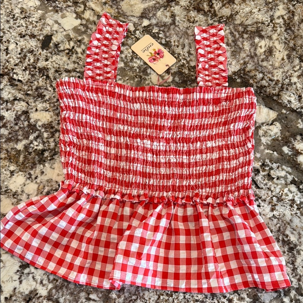 Red Gingham Smocked Top with peplum